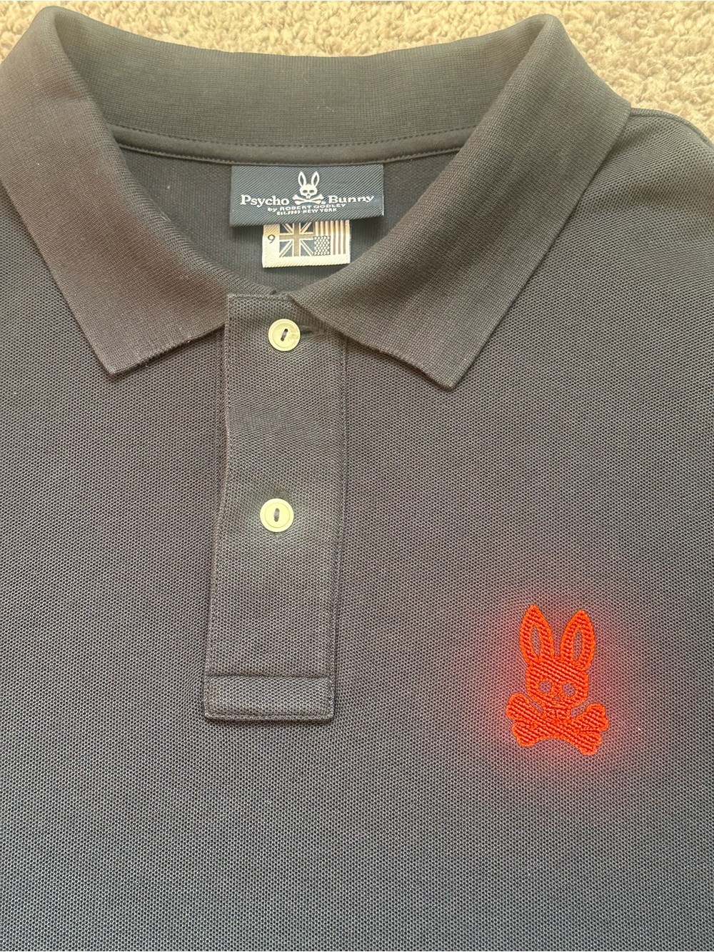 Psycho Bunny Navy Polo with Red Logo and Rainbow Sleeve Trim - Picture 4 of 10